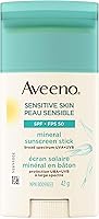 Aveeno Sensitive Skin Spf 50 Mineral Sunscreen Stick with 100% Zinc Oxide active Ingredient, Sweat and Water Resistant...