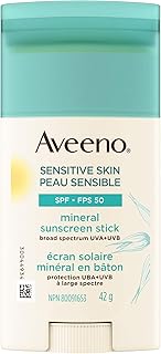 Aveeno Sensitive Skin Spf 50 Mineral Sunscreen Stick with 100% Zinc Oxide active Ingredient, Sweat and Water Resistant Fac...