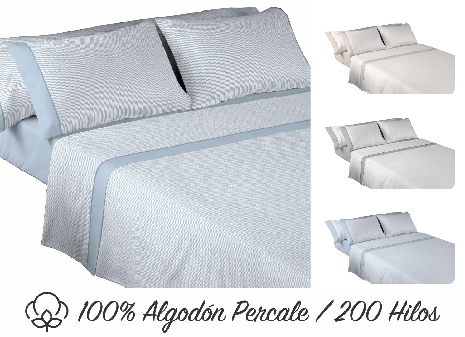 Juego de sábanas 150x200x35cm 100% Algodon de 200 Hilos Ropa de Cama Suave Resistente y Transpirable Ideal para Dormitorio Elegante y Descanso Confortable Ajuste colchon Alto 35CM Luna Azul