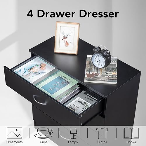 Miniatura 10 de Karl home Cómoda de 3 cajones para dormitorio, cajoneras pequeñas, mesita de noche moderna, cómoda negra con 3 cajones de almacenamiento, aparadores