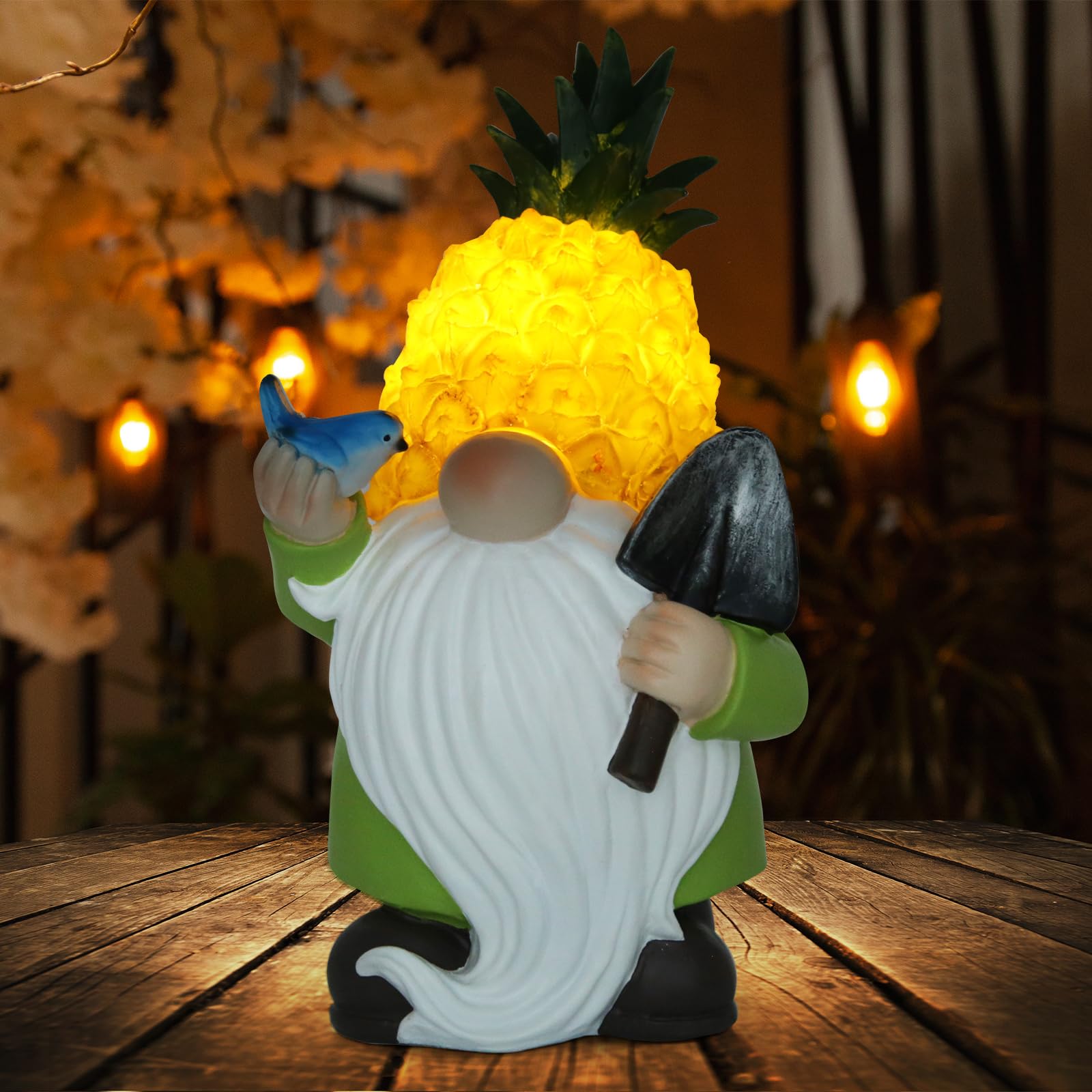 REYISO Garden Sculptures & Statues-Outdoor Statues with Solar Pineapple Lights, Resin Pineapple decor with Bird - Yard Decor for Patio, Balcony,lawn -Gardening Gifts for Man and Woman