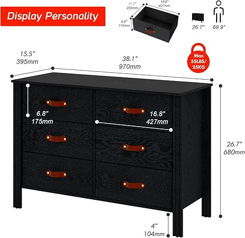 Miniatura 10 de WAMPAT Cómoda para niños, cómoda blanca con 6 cajones, organizador de almacenamiento para armario de bebé, cómoda y cómoda para guardería, sala de