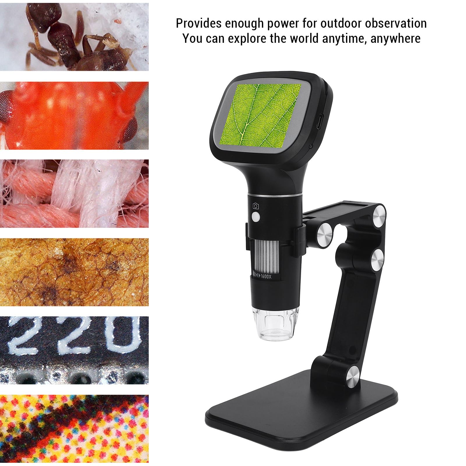 Microscopio Digital Portátil de Mano con Pantalla IPS, Aumento 1600X, Cámara HD para Fotos y Vídeos, Batería Recargable, Microscopio USB para Reparaciones, Educación y Coleccionismo