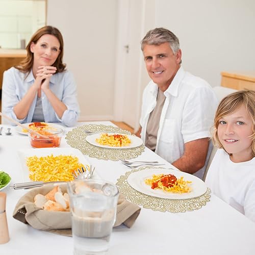 Miniatura 5 de 10 manteles individuales redondos de vinilo prensado dorado, manteles individuales metálicos, antideslizantes, para bodas, cenas, fiestas,