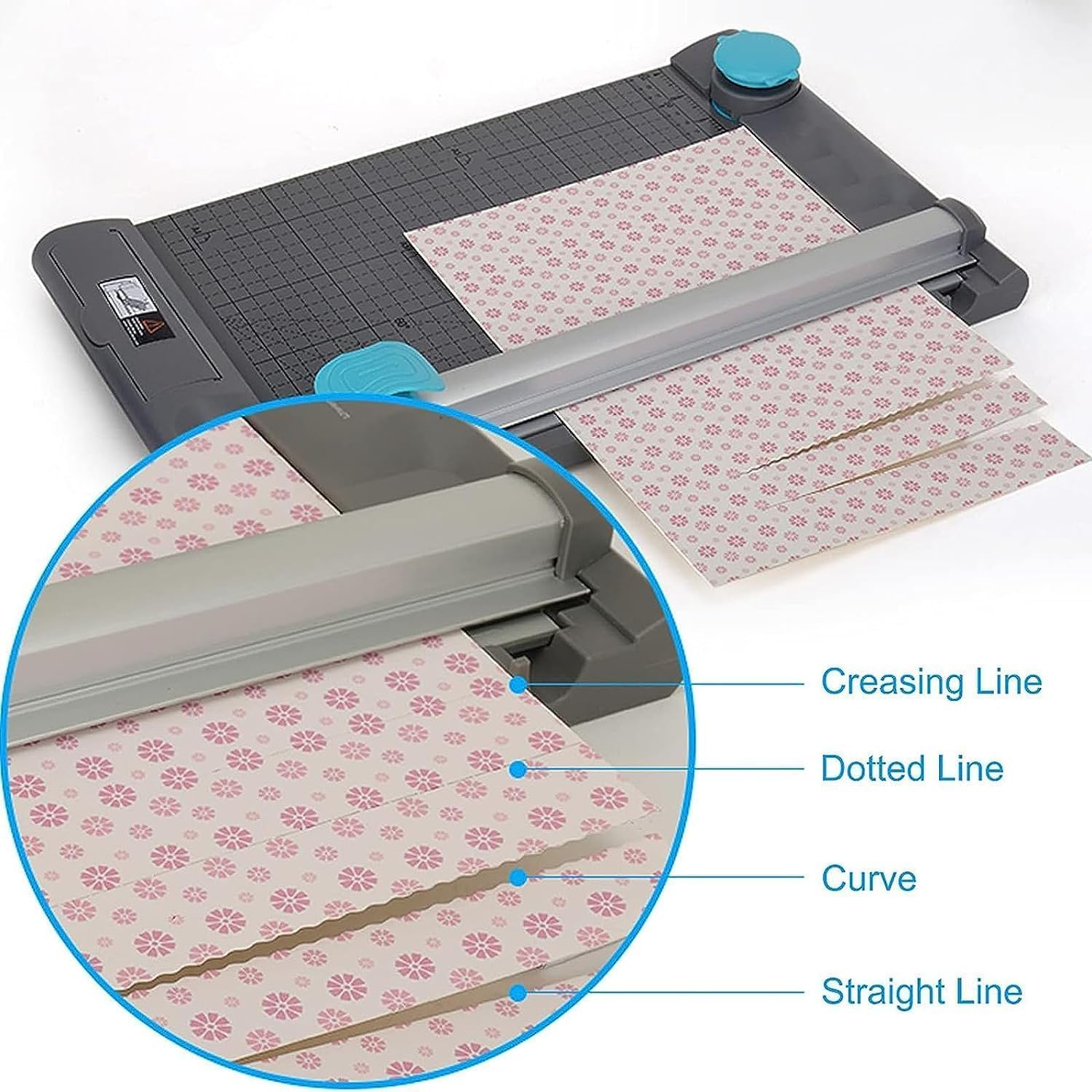 Taglierina formato A4 con 3 coltelli per linee dritte e forate, ondulate e angoli arrotondati, ideale per etichette, foto e coupon