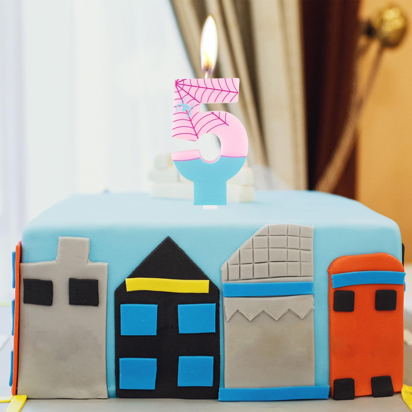 Vela de número de araña, velas de cumpleaños rosas para pastel, velas de cumpleaños número 4, decoraciones de velas para araña y sus increíbles amigos, suministros de fiesta para niños y