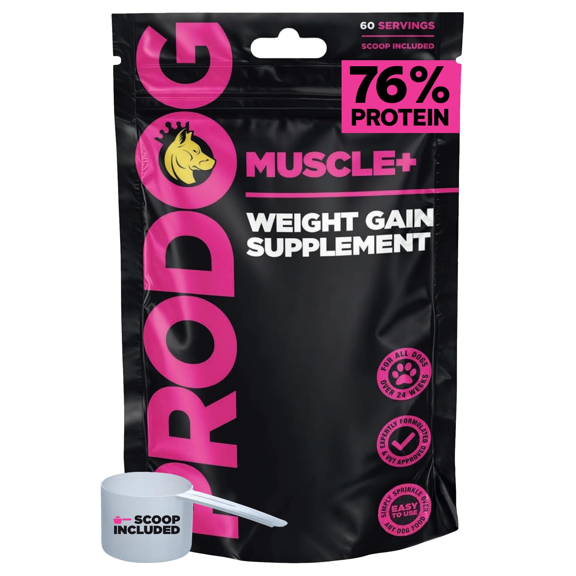 ProDog Muscle+ Dog Weight Gainer - Advanced Nutrition 76% Protein Per Scoop & Omega 3,6,9 - Supplement for Muscle Growth & Recovery, Underweight, Malnourished Dogs (60 Servings)