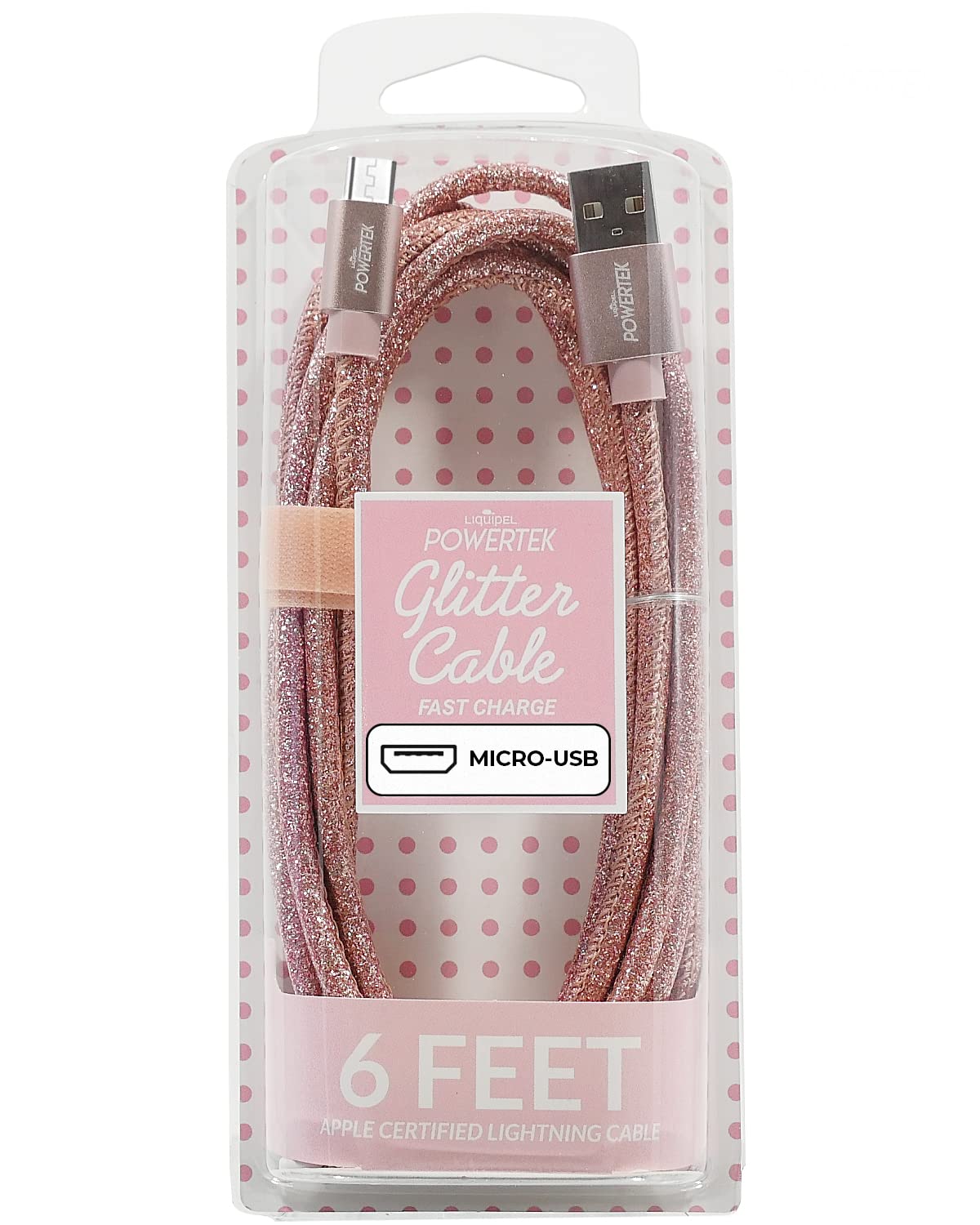 Liquipel Powertek Micro USB Charger Cable for Cell Phones & Electronic Devices, 6FT (Rose Gold)