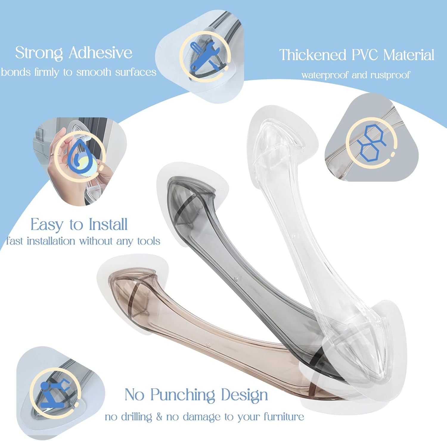 Acrylic Adhesive Handles: Self-Stick Pulls for Sliding Doors, Shower Doors, Cabinets & Drawers (2 Pack, Clear)
