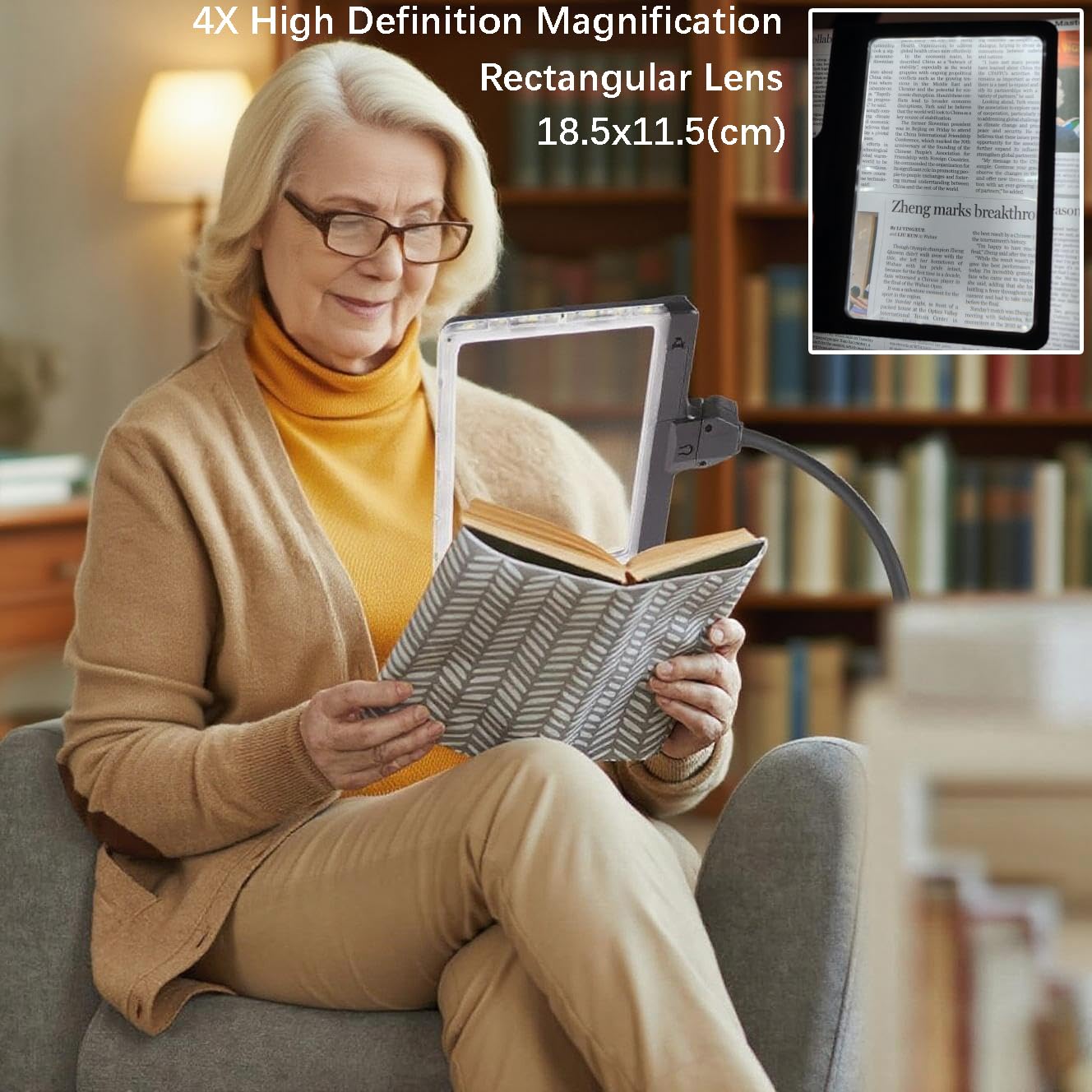 Magnifying Glass with Light and Stand for Hobbies Reading, Hands Free & Hand Held 4x Large Full Page Magnifier, Led Desk Lamp Magnifier Glass, Magnifying Lamp for Craft Work Elderly Visually Impaired - Image 3
