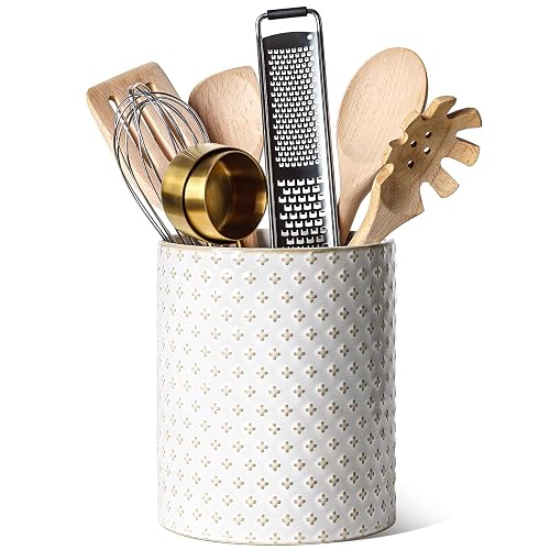 LE TAUCI Utensil Holder for Kitchen Counter - 7.1' Large Ceramic Utensil Crock, Cooking Utensil Organizer for Spatula, S