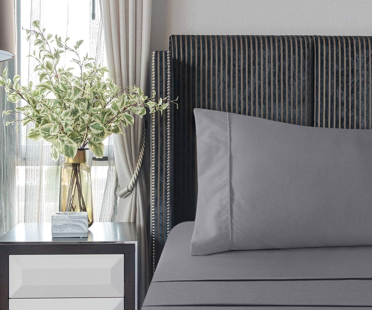 Utopia Bedding - Set Lenzuola Matrimoniali 4 Pezzi 160x200 cm - Set Lenzuola Letto, Spazzolata Poliestre di Microfibra - Lenzuolo con Angoli, Lenzuolo Piatto e 2 Federe 50x75, Grigio