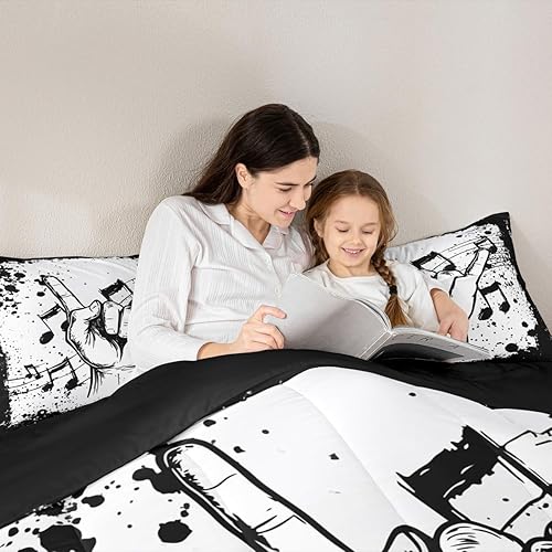 Miniatura 5 de Juego de edredón de música rock, juego de ropa de cama con temática musical, juego de ropa de cama con estampado de notas musicales, juego de