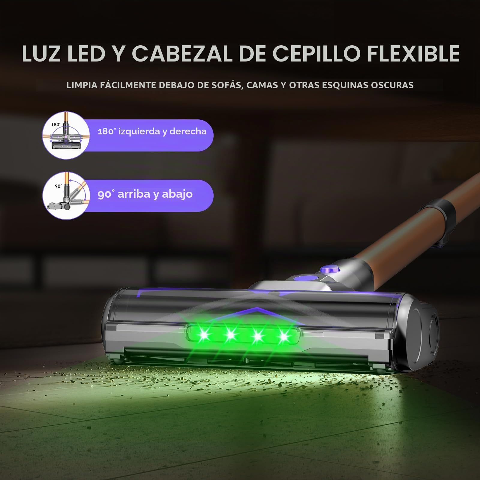 Aspiradora sin Cable 500W/60Mins, 1.3L Aspirador de Mano con Cepillo Antienredos, Carga de Pared, Pantalla Táctil, 6 en 1 Escoba Aspiradora para Suelos Alfombras Pelo de Animales
