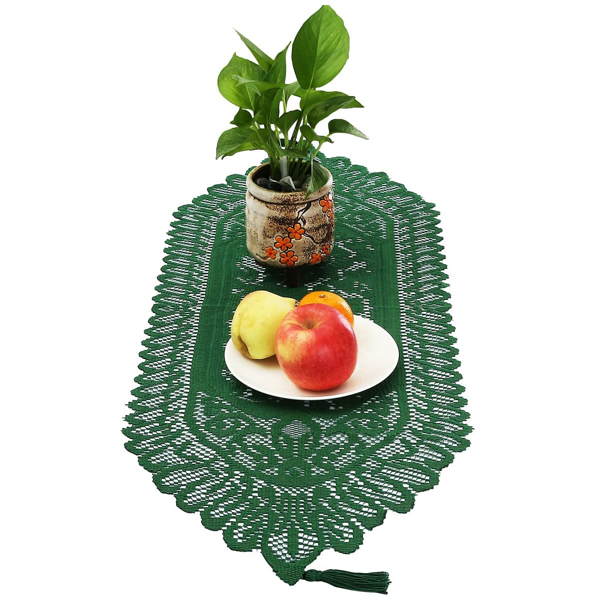 KYEYGWO Hollow Lace Table Runners Elegant Mesh Tablecloth Vintage Macrame Table Cover with Tassels for Rustic Boho Wedding Reception Decoration Bridal Showers