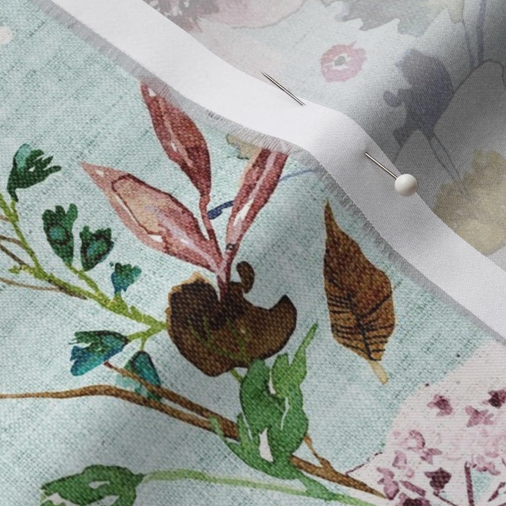 Spoonflower Fabric - Painted Wildflowers Wedding Woven Look Mint Green Blue Duck Egg Printed on Organic Cotton Sateen Fabric by The Yard - Sewing Quilting Apparel Home Decor