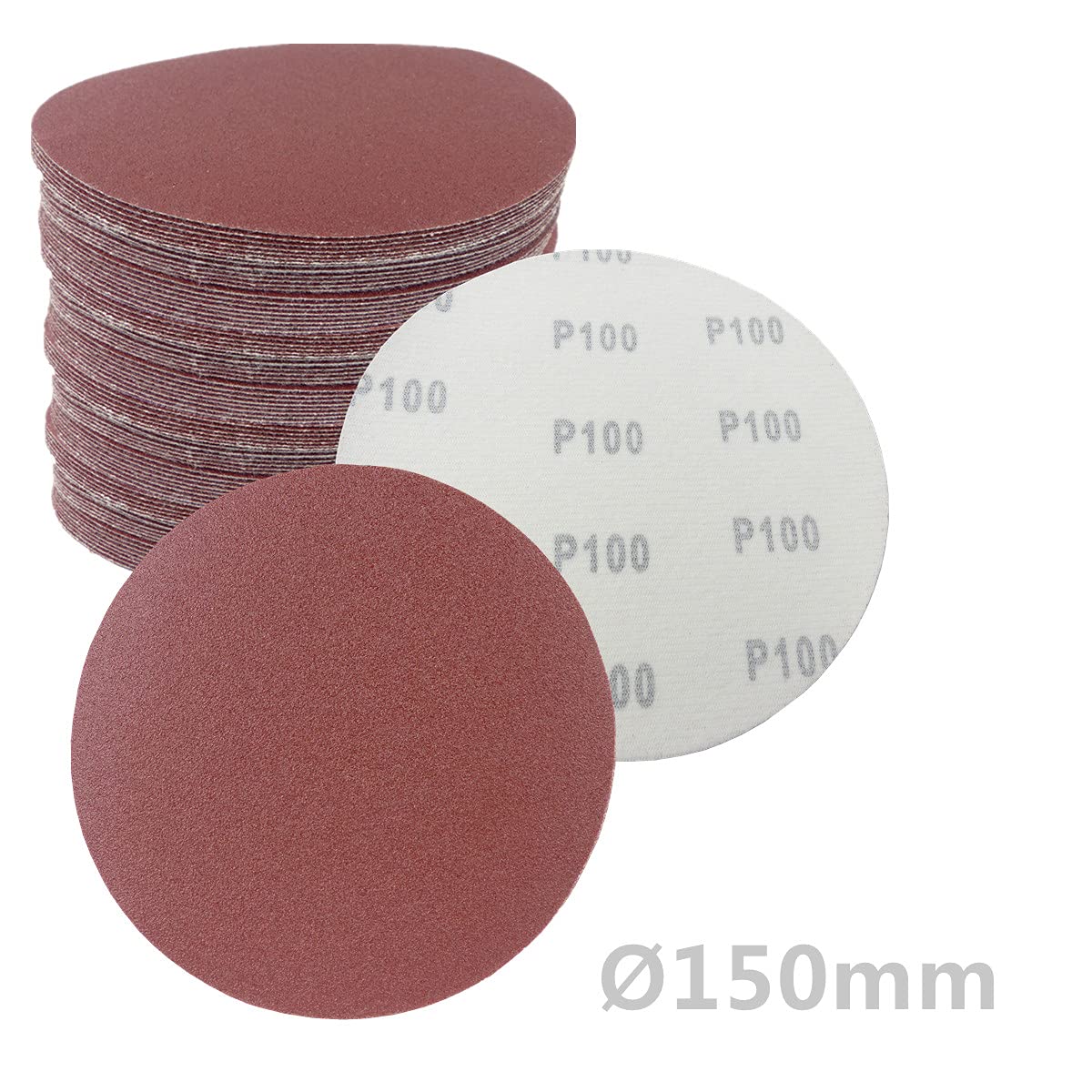 25 unidades de discos abrasivos de 150 mm de diámetro, sin agujeros, grano P60, lijadora excéntrica, lijadora de cuello largo de Bohrfux