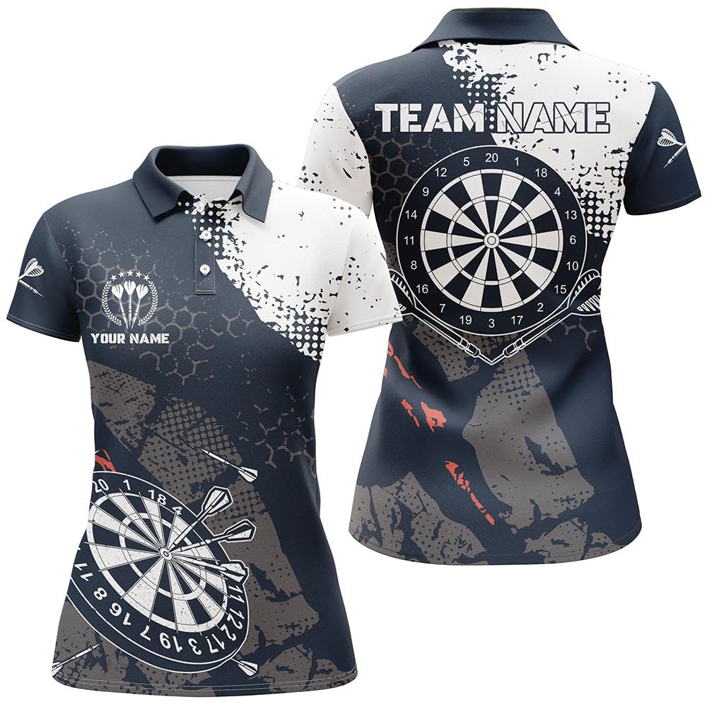 Retro Navy-Weiß Muster Herren & Damen Darts Polo & Quarter-Zip Shirt - Dart Team Trikots für Männer & Frauen L0900