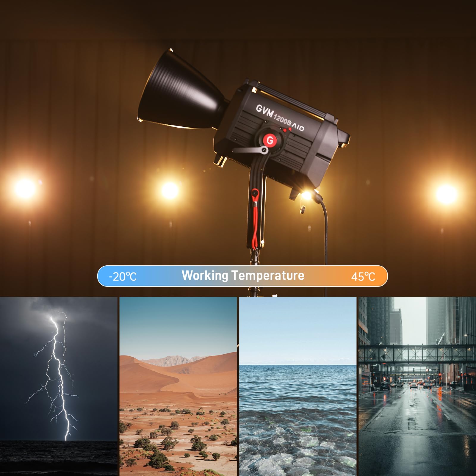 GVM Lampe vidéo LED 1200 W, kit d'éclairage de Film AIO 1200B, 42800 lux/3 m, kit d'éclairage de Photographie avec contrôle DMX, éclairage vidéo à Sortie Continue pour Productions TV, émissions en