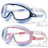 2 Pack Kids Swim Goggles, Anti-Fog UV Protection Swimming Goggles for Boys Girls Age 3-14, Leakproof Youth Goggles
