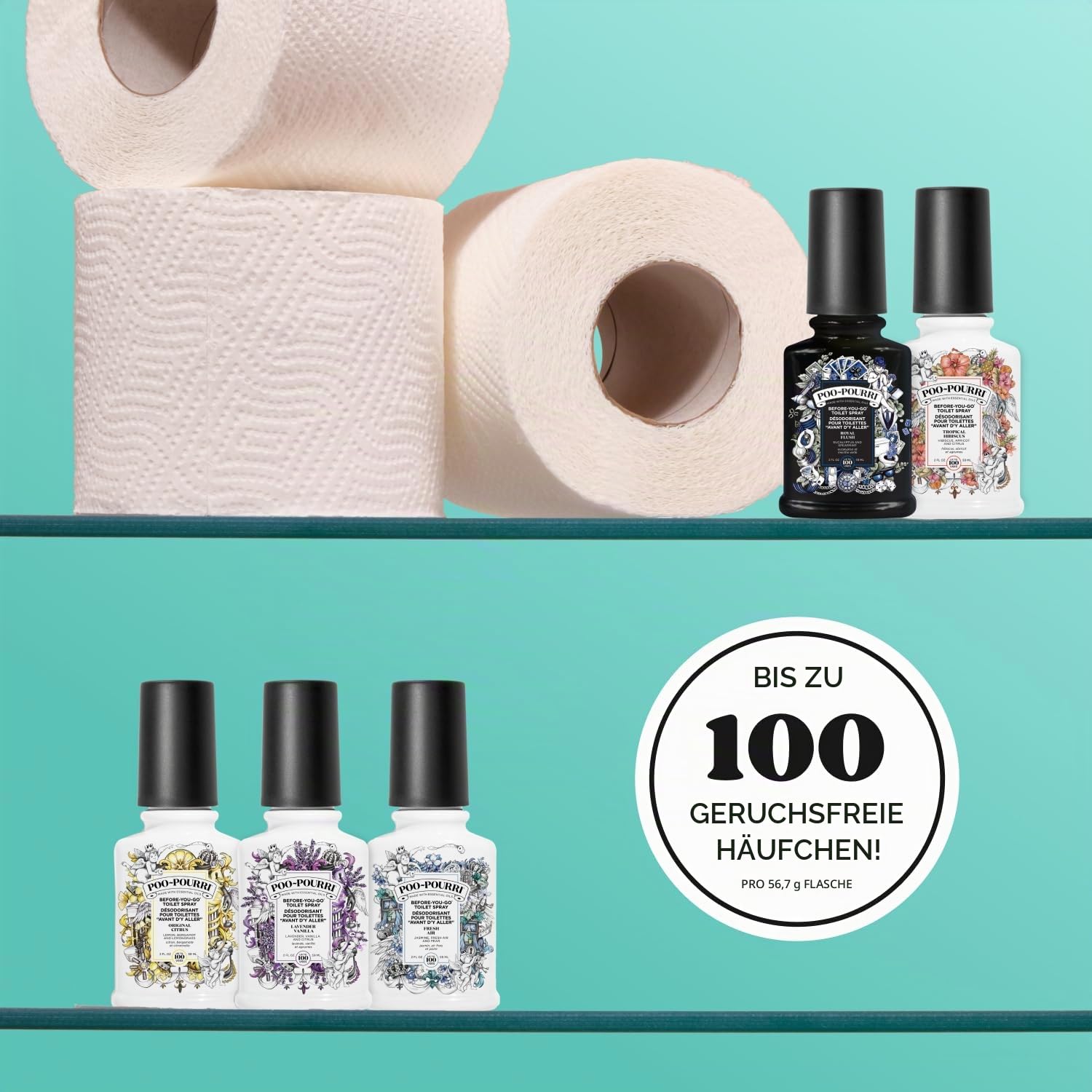 Pourri Bright & Balmy WC-Duft - Das Fresh Flush Set - 5 Mini Bad-Lufterfrischer - als WC-Duftspray oder Bad-Raumspray - fängt schlechte Gerüche vor der Ausbreitung ein - 5 x 59 ml