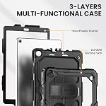 Timecity Case for Samsung Tab A 10.1 2019 (Model: SM-T510/T515), Three-Layer Case with Screen Protector Rotating Handle Strap & Stand Pencil Holder Case for Samsung Galaxy Tab A 10.1 - Black