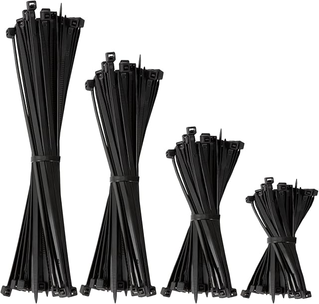 SNMIX Cable Ties - 120 Mixed Pack 3.6mm Nylon Black Zip Ties, Tie Wraps Assorted Small 100/150/200mm and Long 300mm (4/6/8/12 inch, 30pcs/Size)