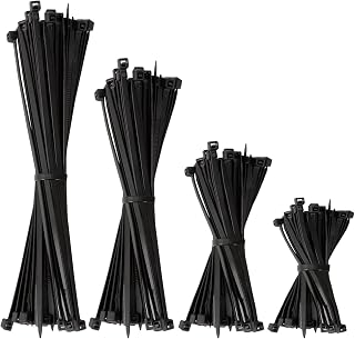 SNMIX Cable Ties - 120 Mixed Pack 3.6mm Nylon Black Zip Ties, Tie Wraps Assorted Small 100/150/200mm and Long 300mm (4/6/8/12 inch, 30pcs/Size)