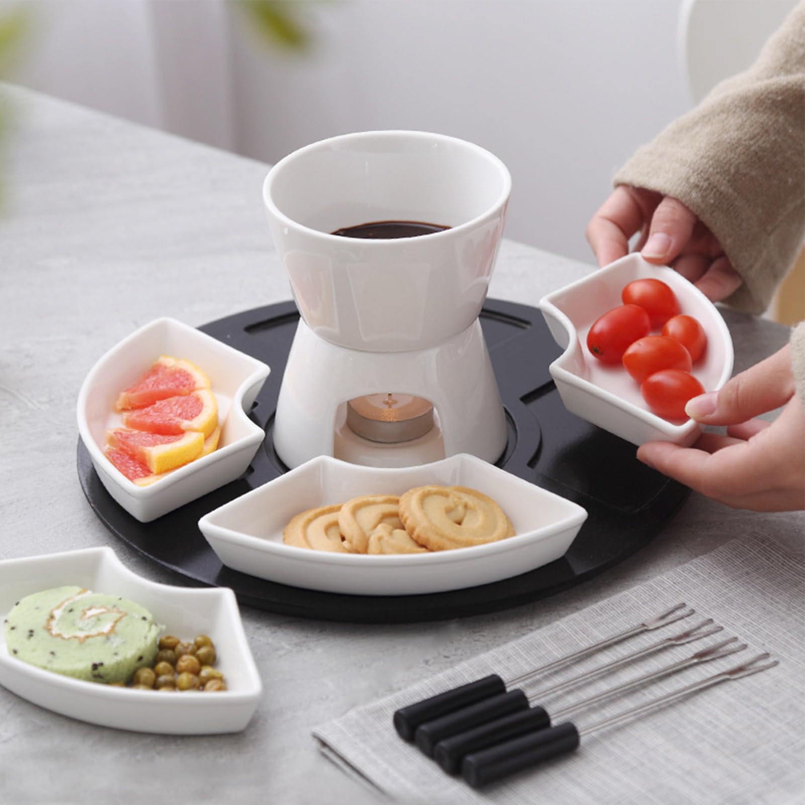 Set di fonduta al Formaggio – Set di fonduta in Ceramica per Burro – Resistente alle Alte Temperature per Cioccolato al Caramello, Serate romantiche a Buffet, Formaggio Eventi Festivi