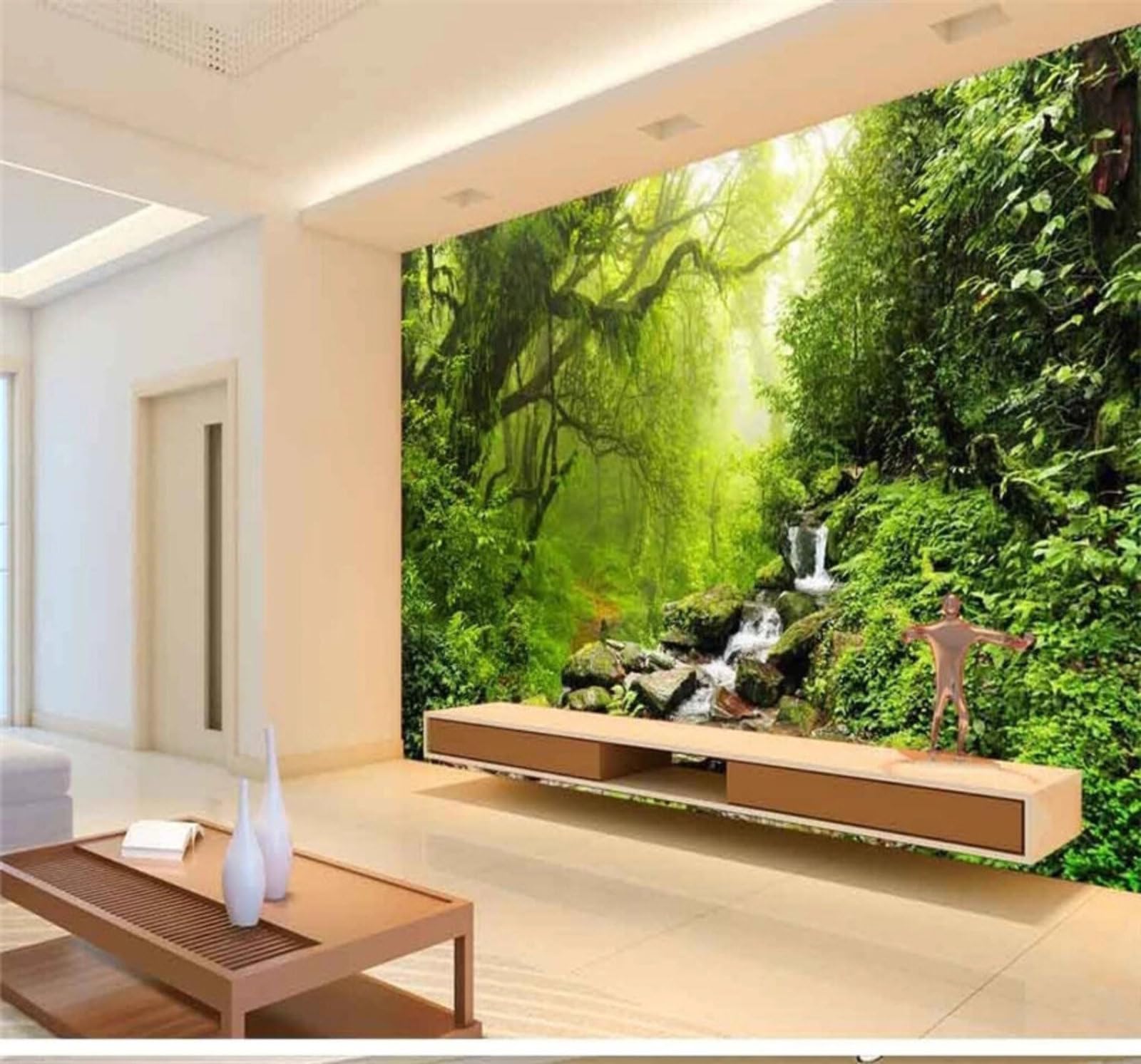Wallpaper-3D-Xlm 200Cm×140Cm(B×H) Fresh Three Dimensional Green Forest Landscape 3D Wallpaper Easy Install Feature Office Living Room Sofa Bedroom Tv Background Wall Decoration-200Cm×140Cm