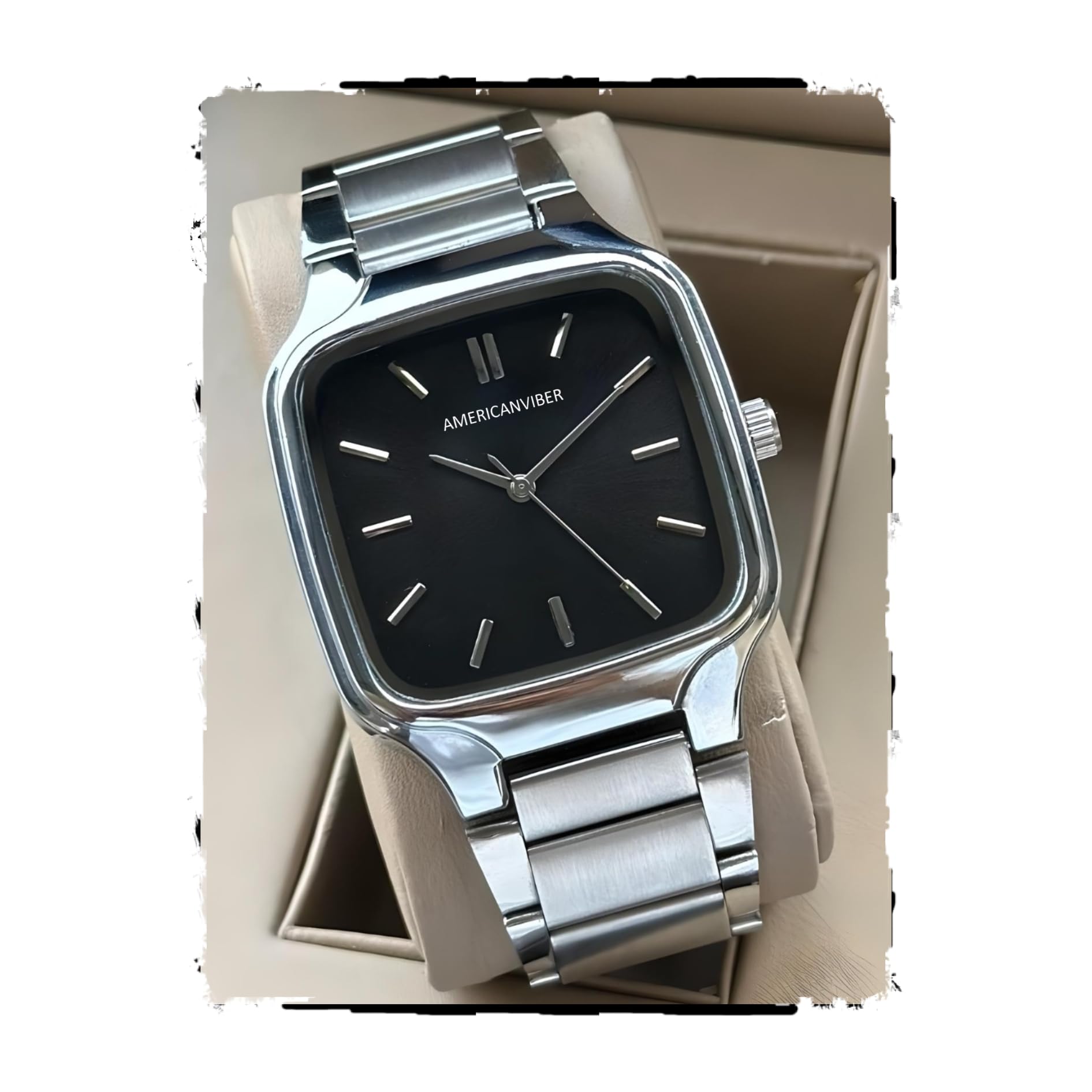 americanviber Minimalist Eddy Square Dial Men's Watch with Stainless Steel Strap, Analog Watch Display with Slim Case Design Wrist Watch for Men-picture-41