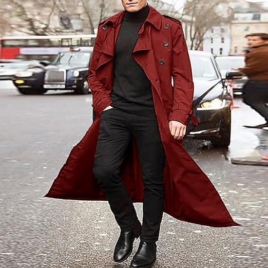 Trench Coat Homme Long Double Boutonnage - Manteau Coupe-Vent Hiver Chaud Coupe Ample Polyvalent