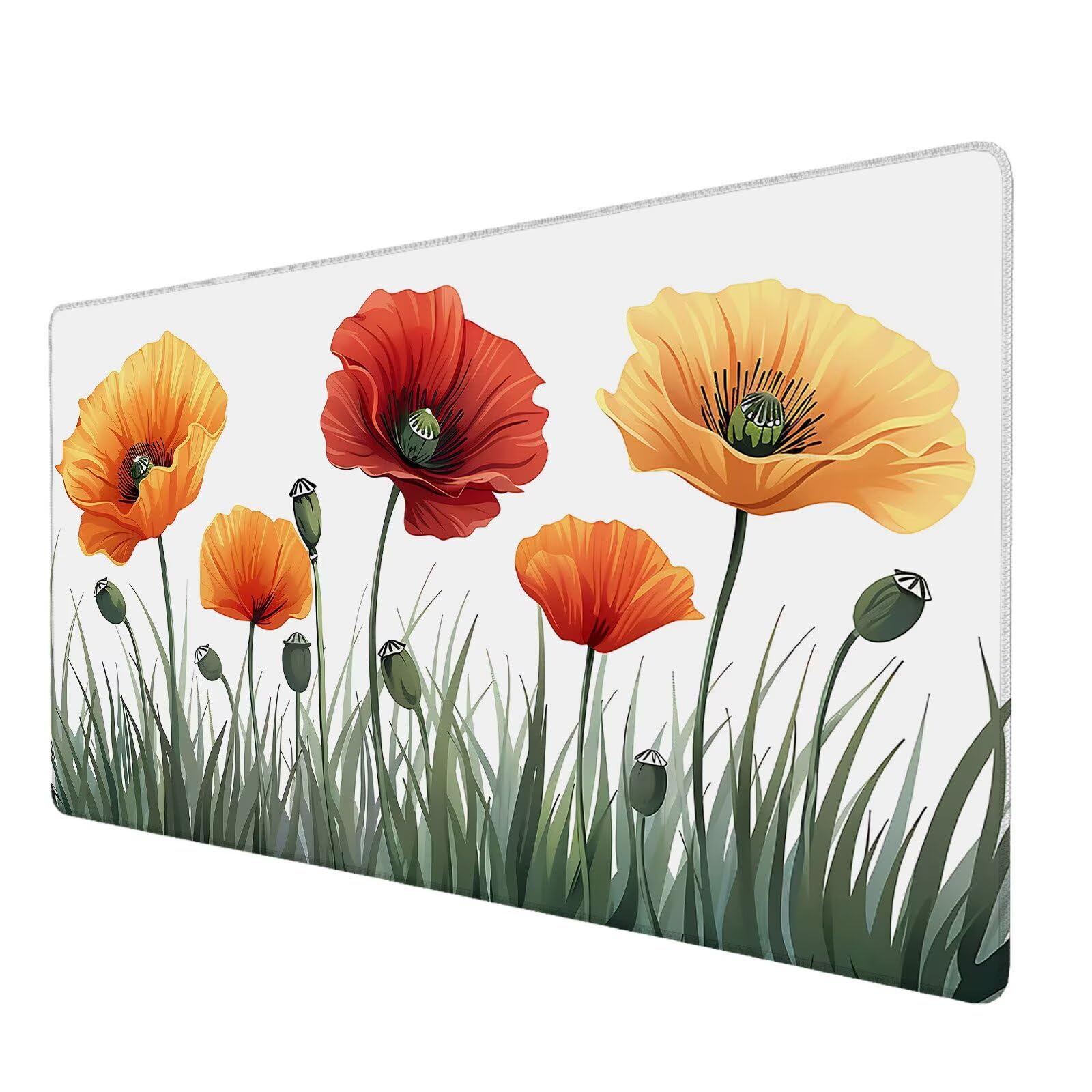 Podkładka pod mysz XXL 1000 x 500 mm, mata pod mysz z makiem, antypoślizgowa gumowa podkładka pod mysz do gier, kwiaty dywan biurko z zszytymi krawędziami, podkładka pod mysz do gier, Y-6