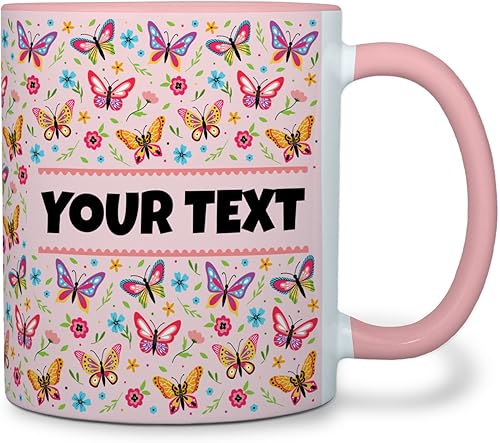Taza personalizada para niños  Mariposas  Nombretexto personalizado, chocolate caliente de cerámica, cacaotaza de café para niñas, regalo de