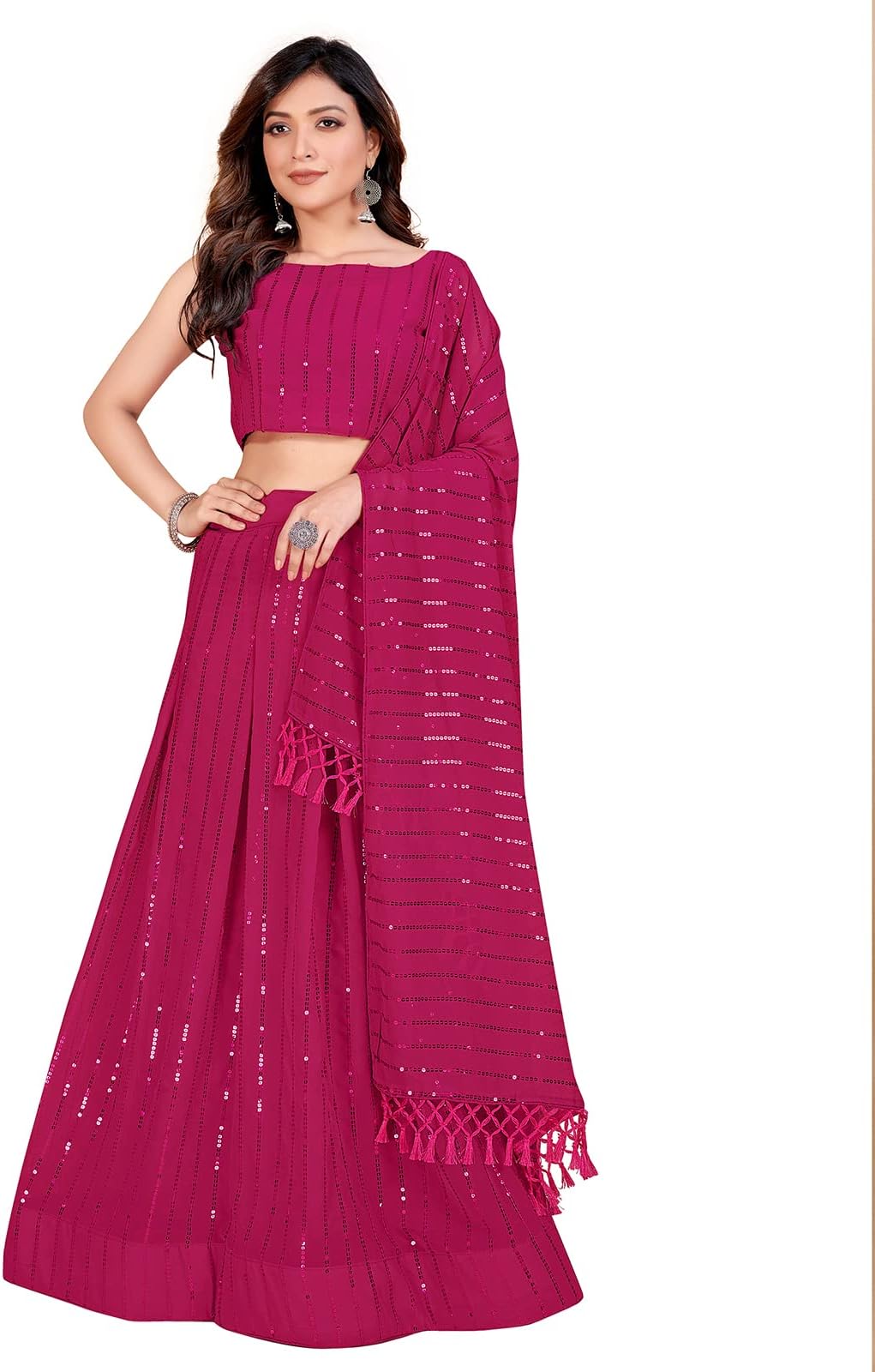 Pratham Blue Women's Georgette Semi-stitched Lehenga Choli With Dupatta
