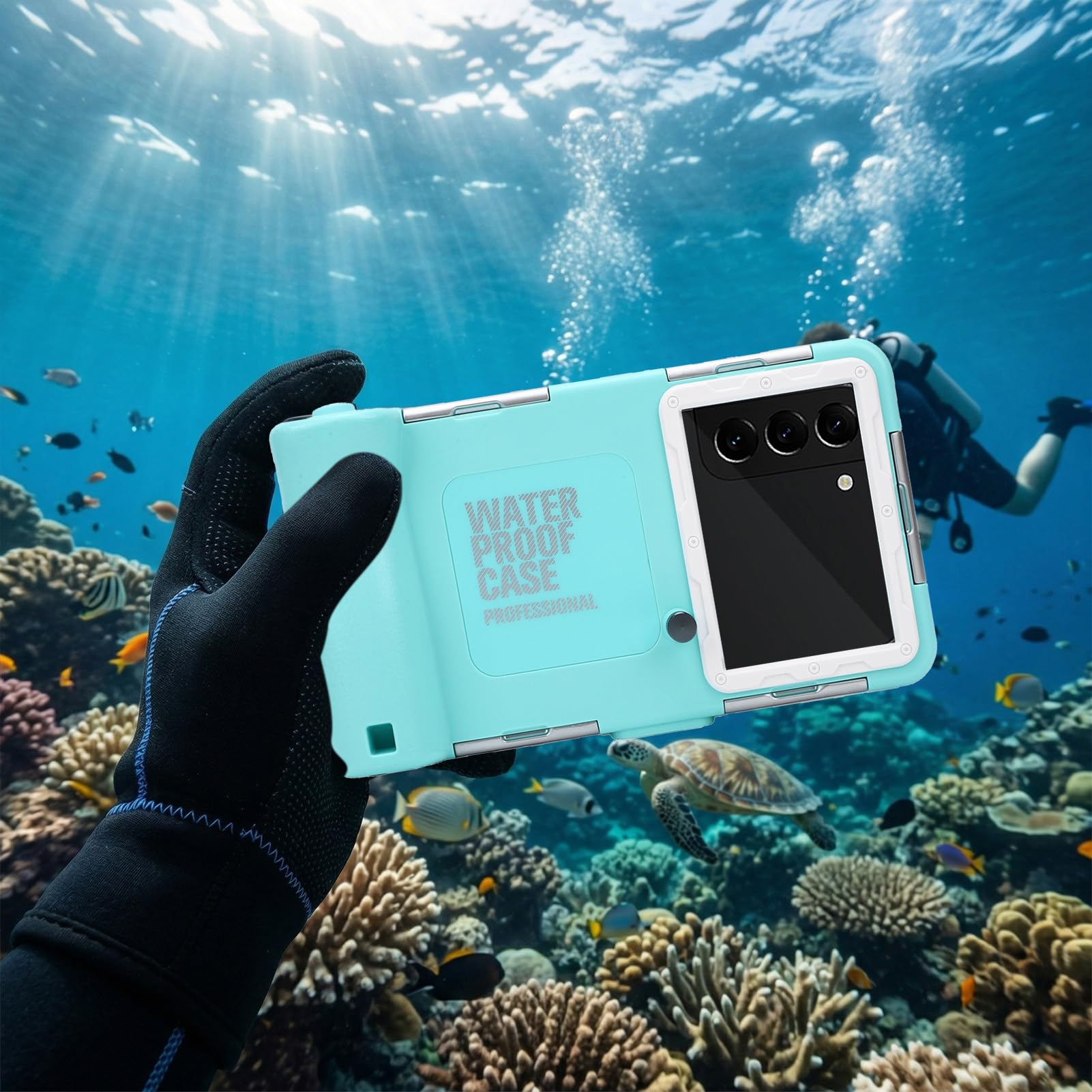 Sxhlseller Funda Universal para Teléfono de Buceo para S25 S24 S23 Ultra, Funda Impermeable Subacuática de 15 M IP68, para Teléfono de Snorkel para Fotos y Vídeos con Obturador de Volumen, (Azul y