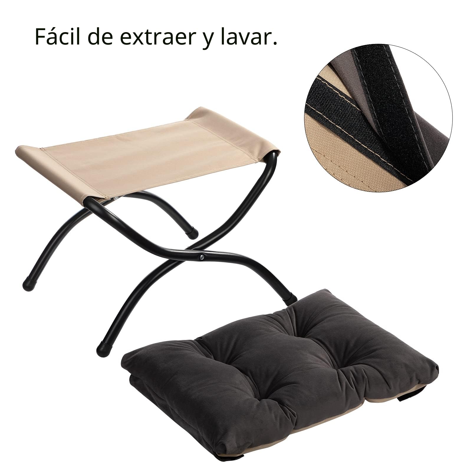 HollyHOME Reposapies Plegable Salon Taburete de Terciopelo con Patas Metal Pequeño Reposapies Sofa Otomano Plegable Jardin Balcon, Gris Oscuro