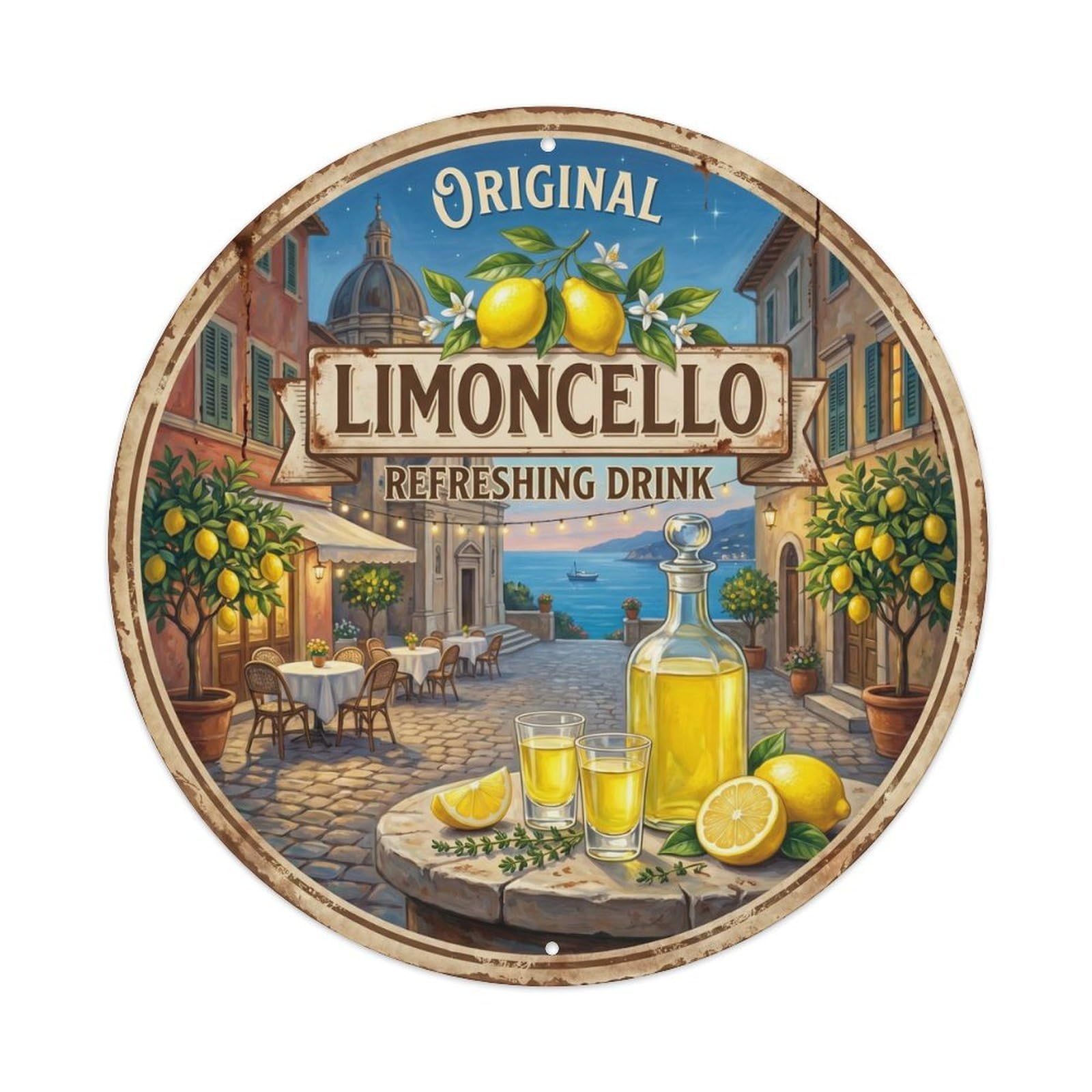 Fqcyn Style Original Limoncello Spirit Metal Tin Sign Plaque Wall Decor For Cafe, Club Bar, Office, Home Garden Round Metal Poster 8X8inch