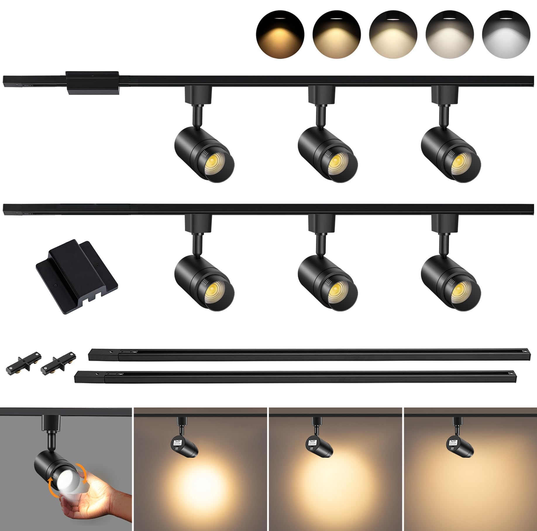 TuyuBEE 5 Color Zoomable 6-Light LED Track Lighting Kit with 6.6FT H ...