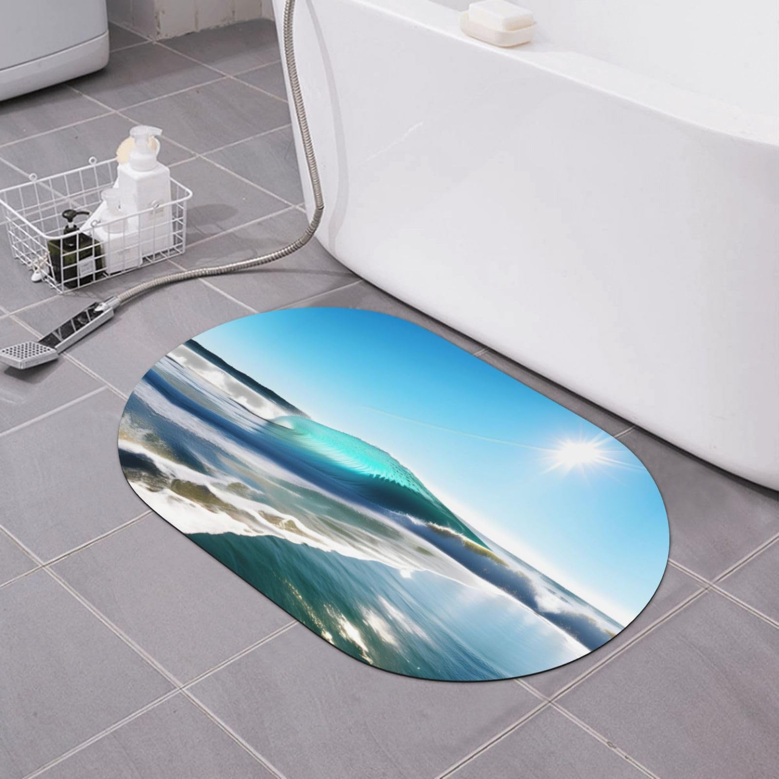 Tapis de bain en diatomite Clear Sky Wave pour éliminer l'humidité et les glissades