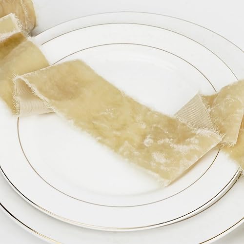 Miniatura 6 de HUIHUANG Cinta de terciopelo champán de 2 pulgadas, color marrón claro, cinta de terciopelo de seda deshilachada para envoltura de regalos,