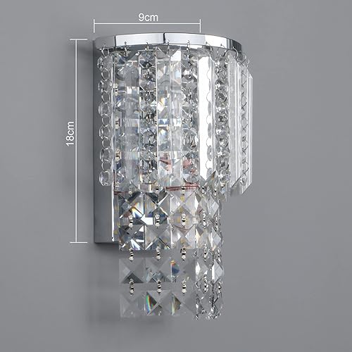 Miniatura 2 de Pathson Moderno aplique de pared de cristal K9, lámpara de pared con acabado cromado, lámpara de pared de gotas de cristal acrílico para dormitorio