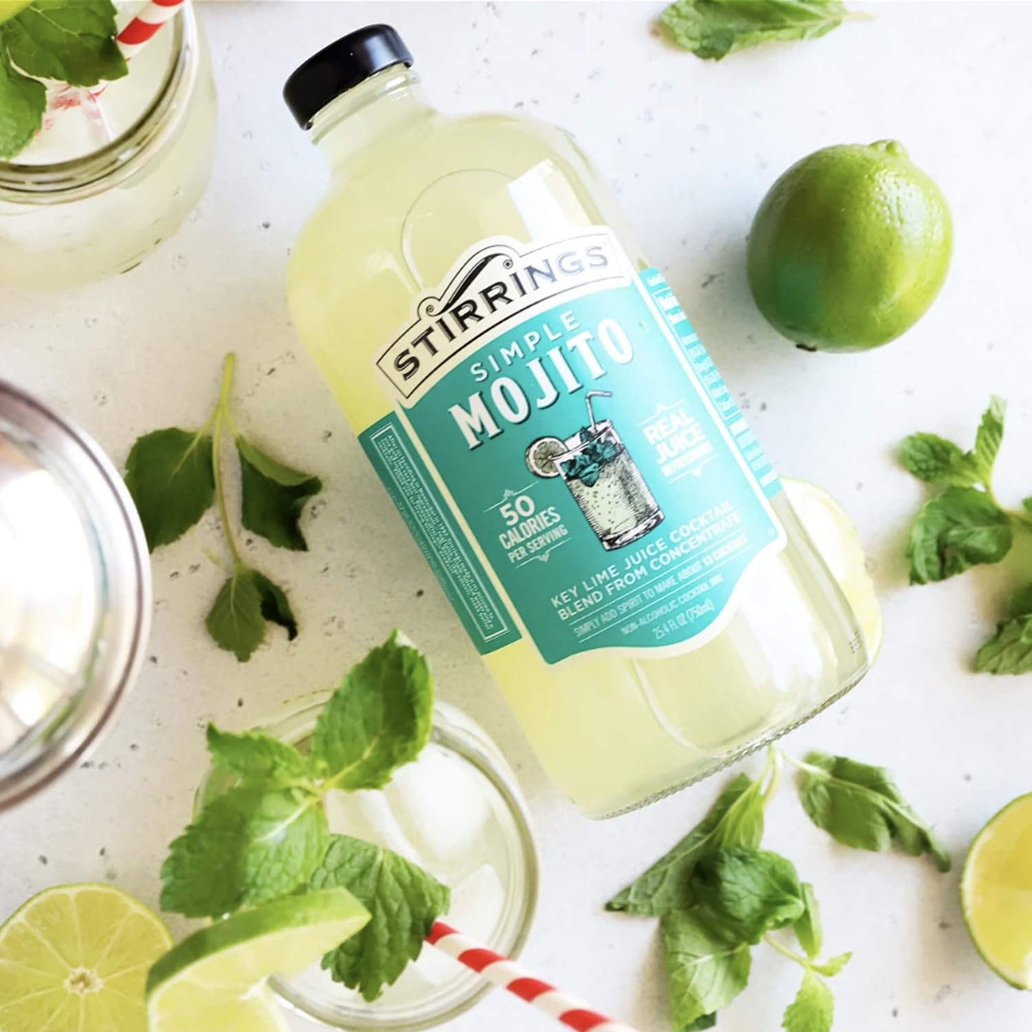 Stirrings 4 Pack Mojito Cocktail Mix 750ml Bottles - Real Juice No Preservatives - 90 Calories - Drink Mixer