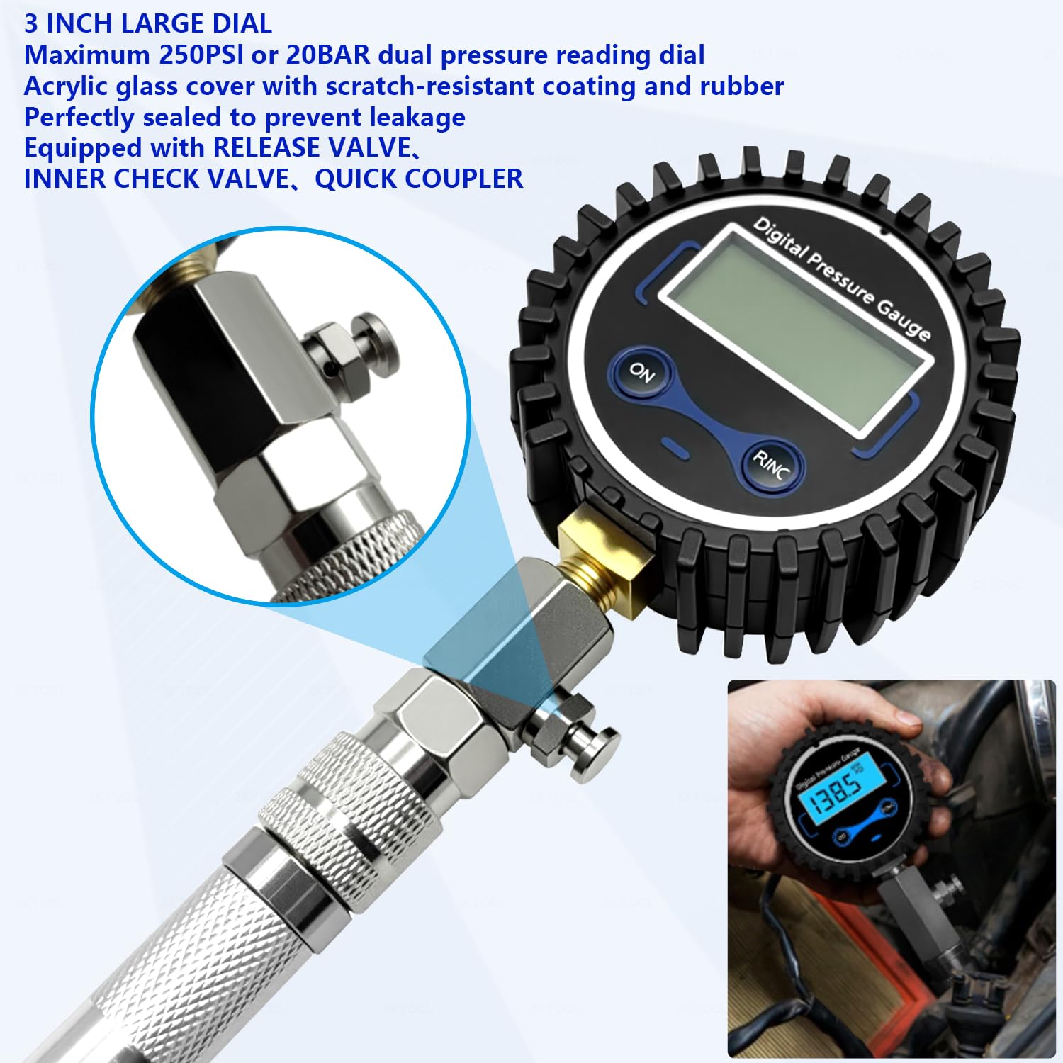 ZKTOOL Cyfrowy tester kompresji LCD, miernik 250 psi, zestaw adapterów i tester kompresji silnika