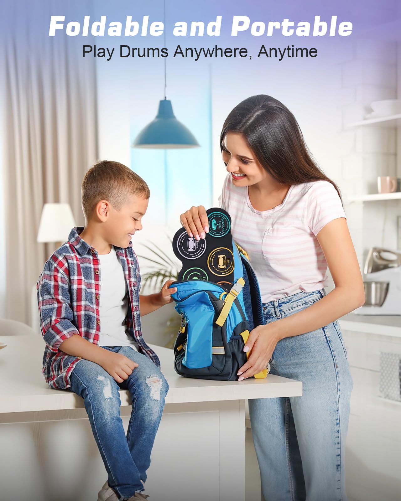 Anpro Elektronisches Schlagzeug-Set, 9 Trommelpads mit Dual-Stereo-Lautsprechern, Rollbares Drumkit mit Pedalen & Sticks, Kopfhörer/Bluetooth/MIDI Unterstützung, Geschenk für Kinder & Anfänger
