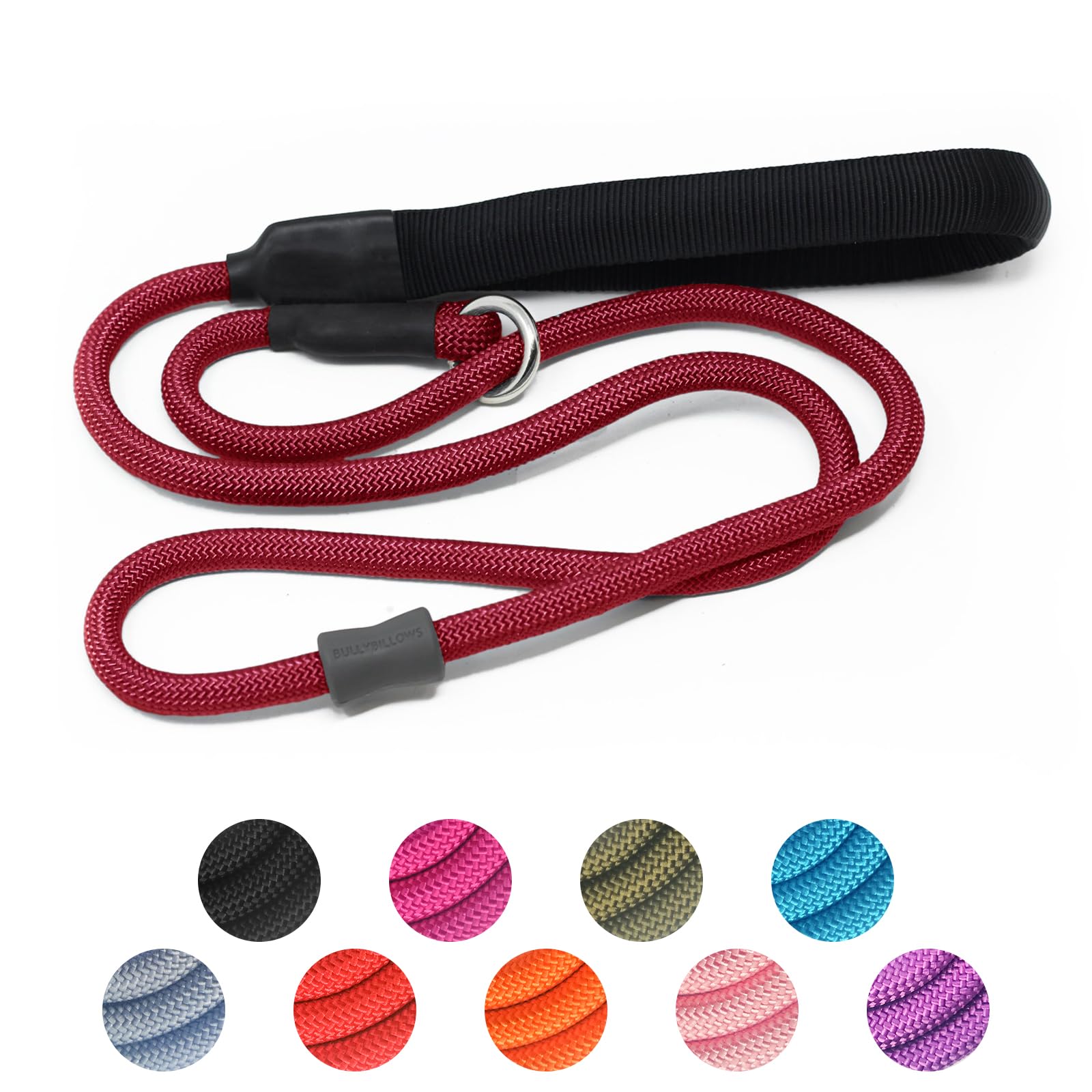 Strong Slip Rope Dog Training Leash (4ft) - Heavy Duty Durable Braided Nylon Lead with Rubber Stopper & Padded Handle - No Pull Walk for Medium Large Small Dogs (Hot Pink, 1/2" x 4ft) — view 17
