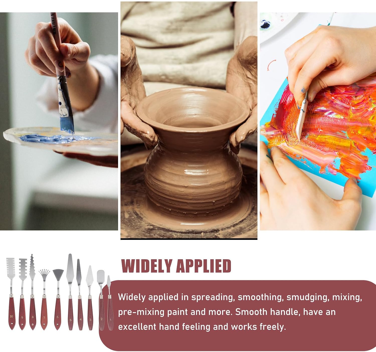 10pcs Stainless Steel Oil Painting Spatula Set with Wood Handles, Artist Palette Knives for Acrylic and Oil Paint Mixing, Painting Scrapers for Canvas Art Supplies
