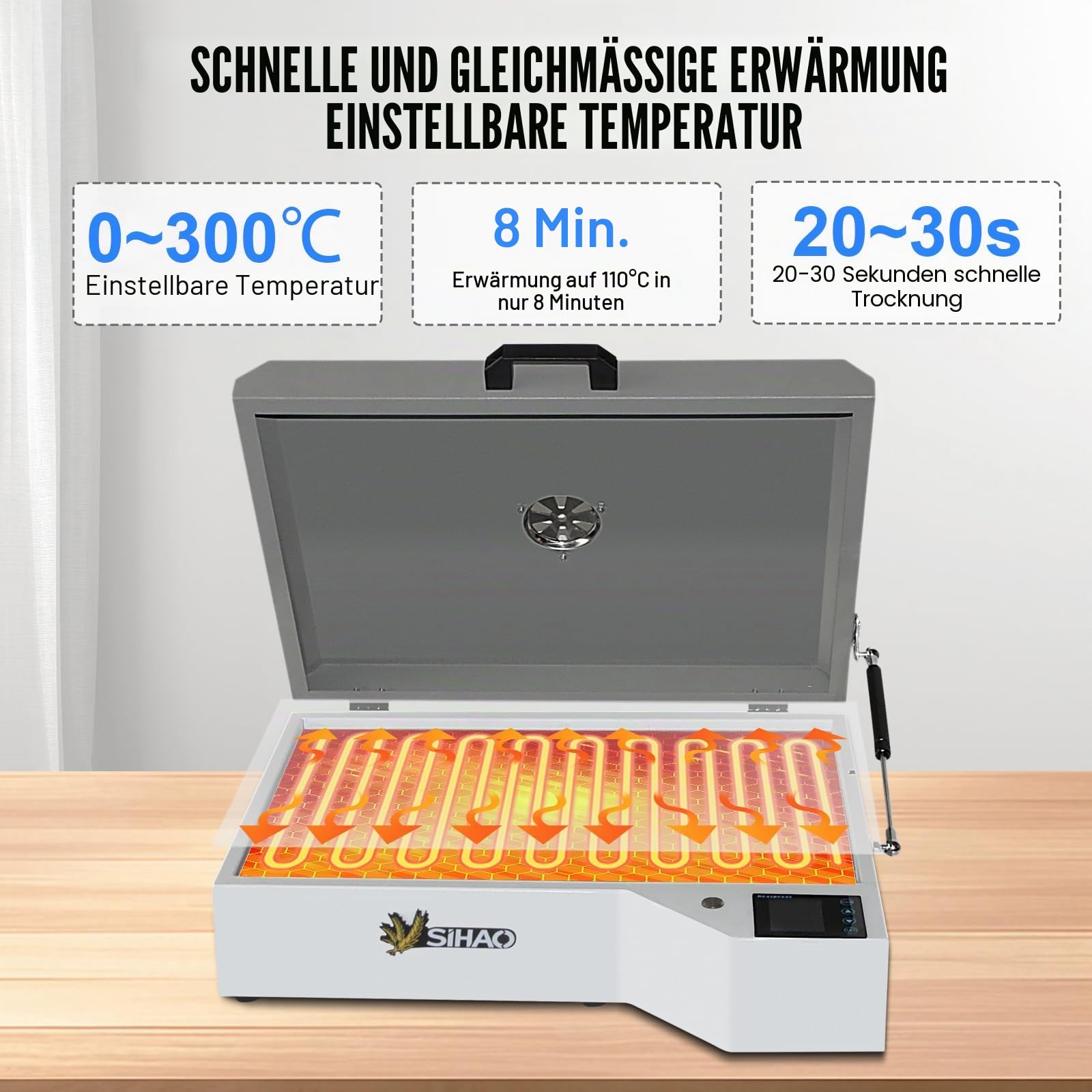 DTF Trockenofen, DTF Drucker Doppelheizung, 0-300°C Temperaturregelung und Zeitfunktion, A3+/A3/A4/A5 DTF Ofentrockner, für den T-Shirt-Hut-Transferdruck