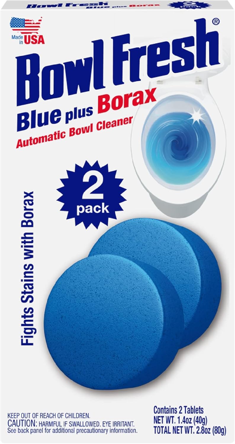Bowl Fresh Blue plus Borax Automatic Toilet Bowl Cleaner Tablets, Toilet Freshener Tablets with Borax, 2 Count (Pack of 10)