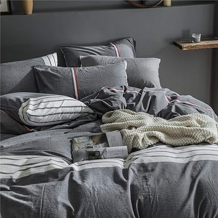 Amazon 布団カバー セミダブル 4点セット 綿100 ベッドカバー シーツ ベッドシーツ 寝具カバーセット おしゃれ グレー 柄 長繊維種 洗いざらし 掛け布団カバー ボックスシーツ 韓国 北欧 人気 枕カバー 速乾 抗菌 防臭対策 ベッド用 洋式 和式兼用 寝具カバーセット